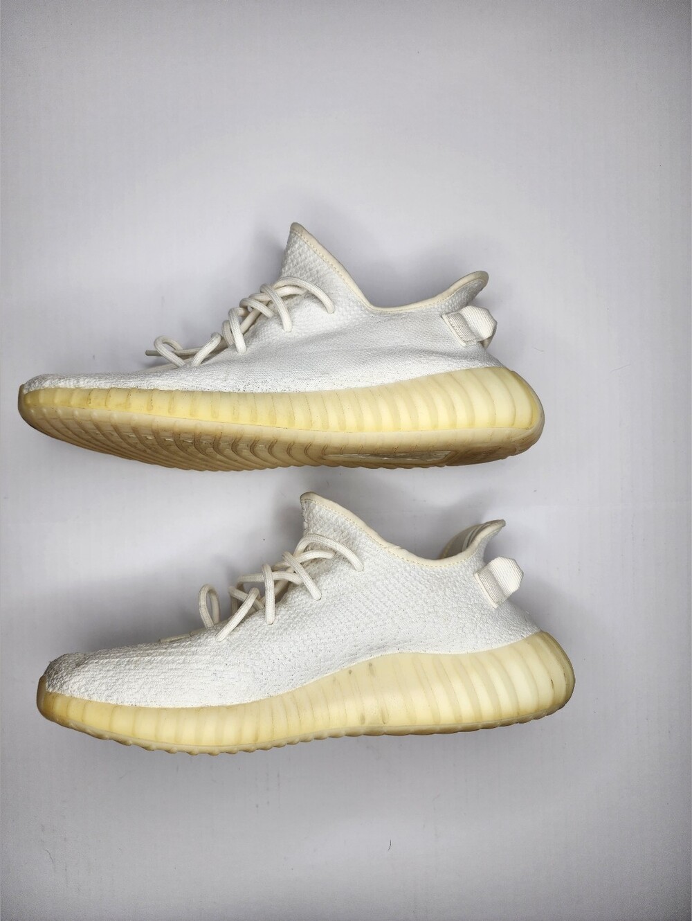 Adidas Yeezy Knit Sneakers in Off-White and Cream Sole